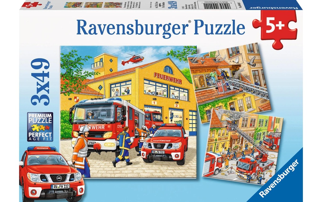 Ravensburger Puzzle Intervention des pompiers 3 x 49 pièces, avec mini-posters