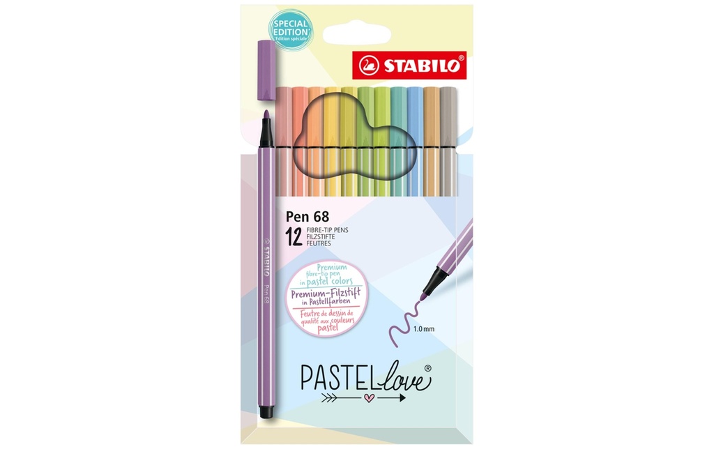 STABILO Pen 68 Pastellove 1 mm, jeu de 12