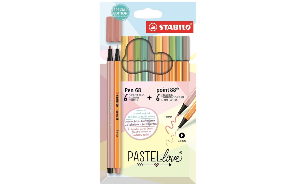 STABILO Pen 68 & Point 88 Pastellove Lot de 12