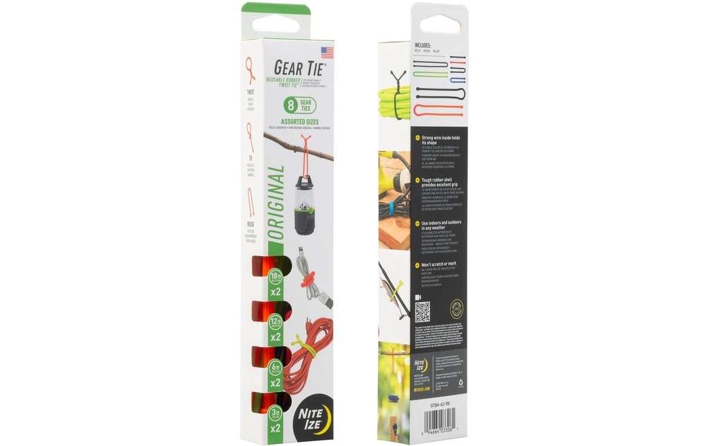 NITE IZE Serre-câble Gear Tie, 8 Pack Assorti 457.2 mm x 30.5 mm