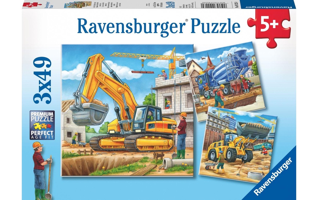 Ravensburger Puzzle Grands véhicules de chantier 3 x 49 pièces