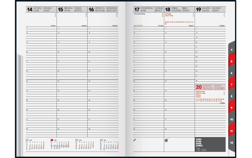 Stewo Agenda commercial Place du temps 2027 1 W/2S, noir, 17 x 24 cm