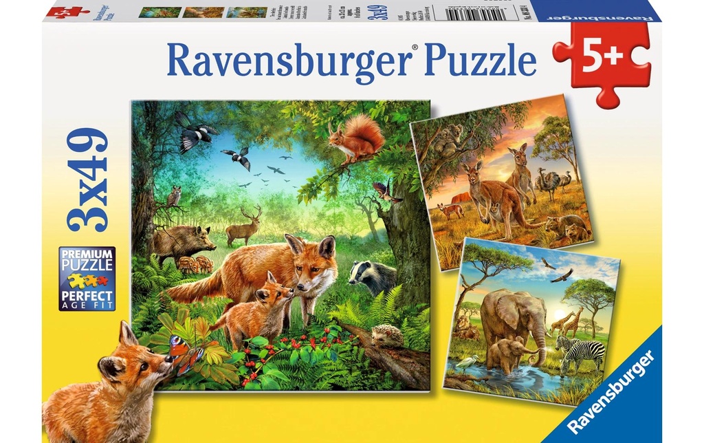 Ravensburger Puzzle Animaux de la Terre 3 x 49 pièces avec mini-posters