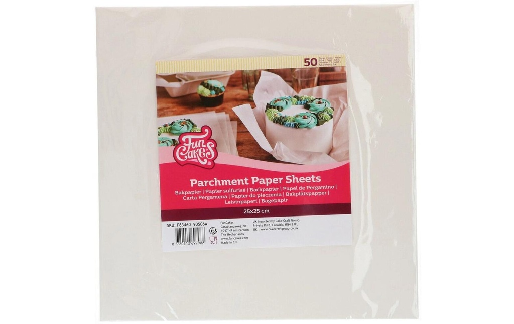 Funcakes Papier de cuisson Bento Cake, 25 x 25 cm, 50 pièces