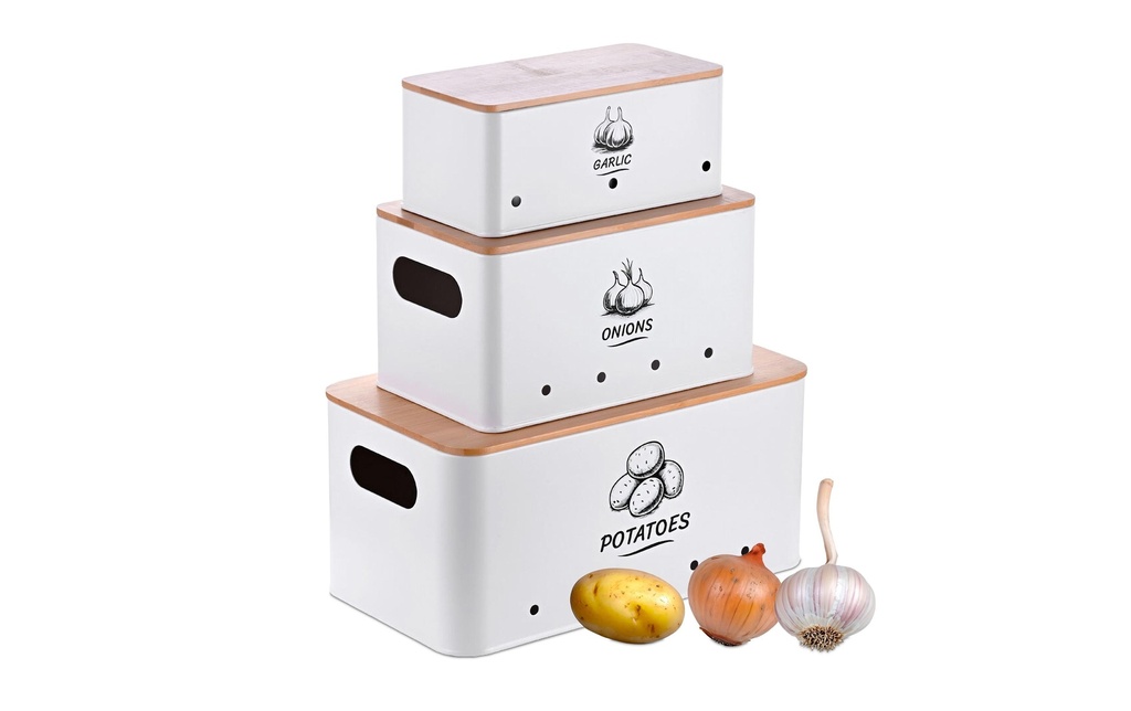 relaxdays Boîte de rangement set de 3 couvercles en bambou rectangulaires