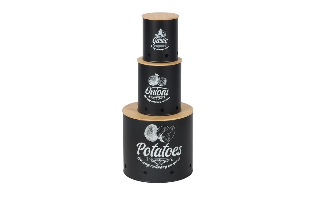 relaxdays Boîte de rangement set de 3 couvercles ronds en bambou