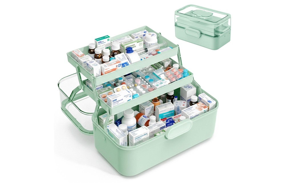 relaxdays Boîte à médicaments pliable en plastique Vert