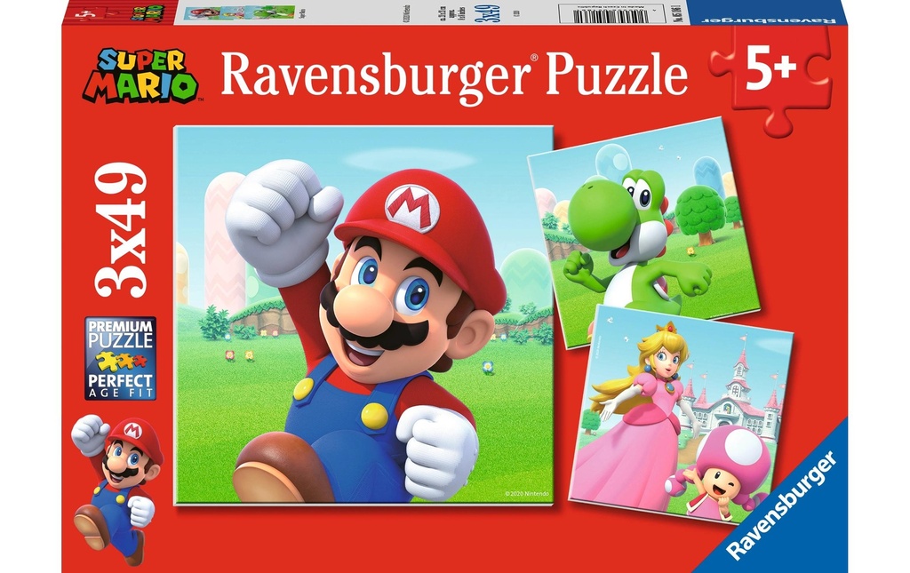 Ravensburger Puzzle Super Mario 3 x 49 pièces, avec mini-posters