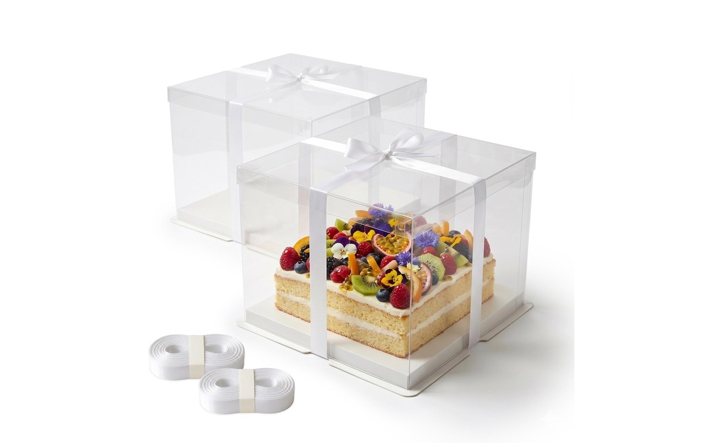relaxdays Boîte à gâteaux transparente Noeud 2 Pièce/s
