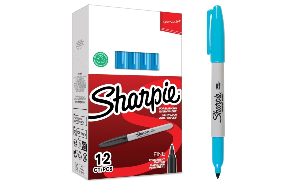 Sharpie Marqueur indélébile F, turquoise, 12 pièces