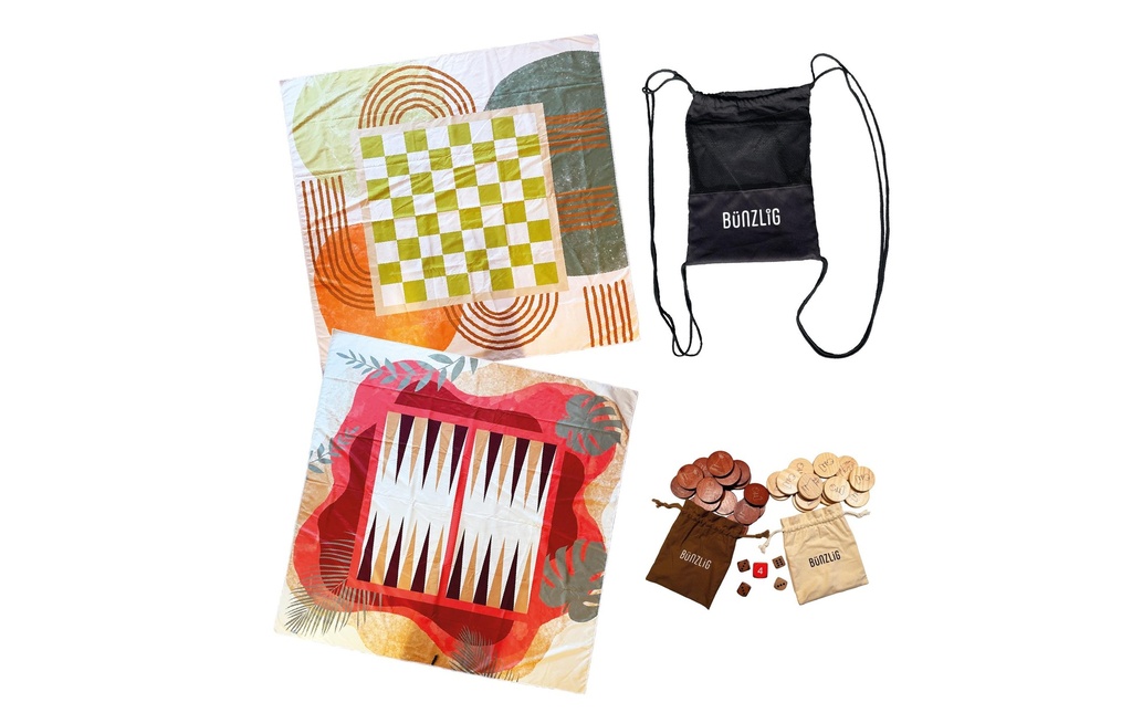 Bünzlig Dog Lot de serviettes de bain XXL «Backgammon, dames et échecs»