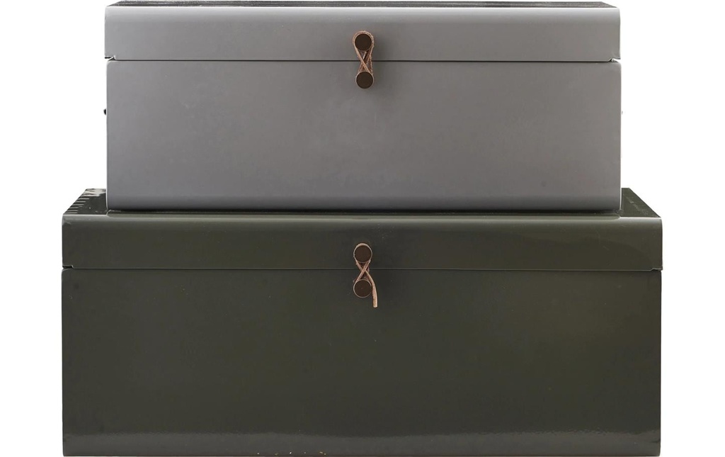 House Doctor Boîte de rangement métal / cuir, gris / vert
