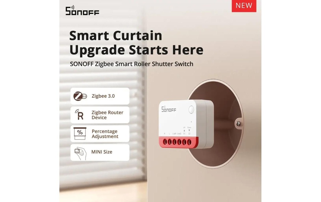 SONOFF Actionneur de volet roulant MINI-ZBRBS Smart Zigbee encastré blanc