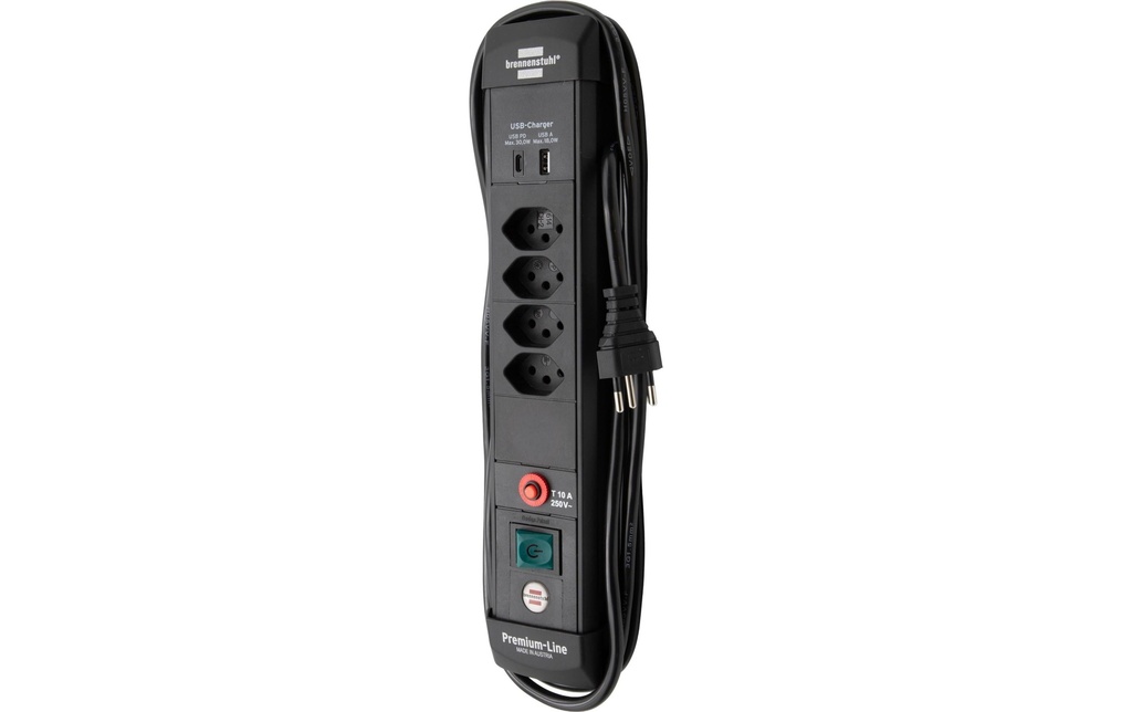 Brennenstuhl Ligne Premium 4 ports USB-C PD 30W USB-A 18W Noir 3 m