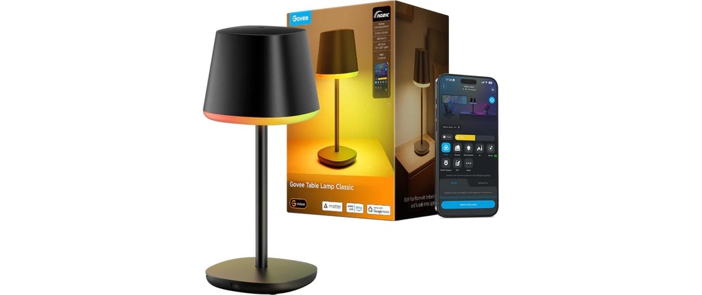 Govee Lampe de bureau Noir, 500 lm, RGBICWW, 4800 mAh