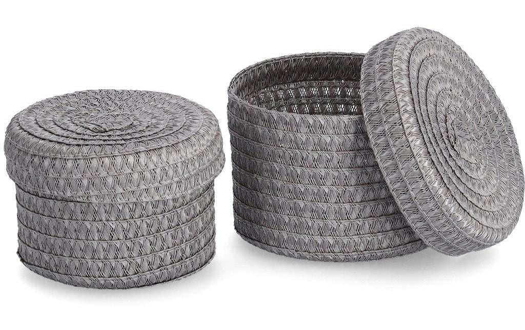 Zeller Present Boîte de rangement Set de paniers avec couvercle 2 pièces Gris