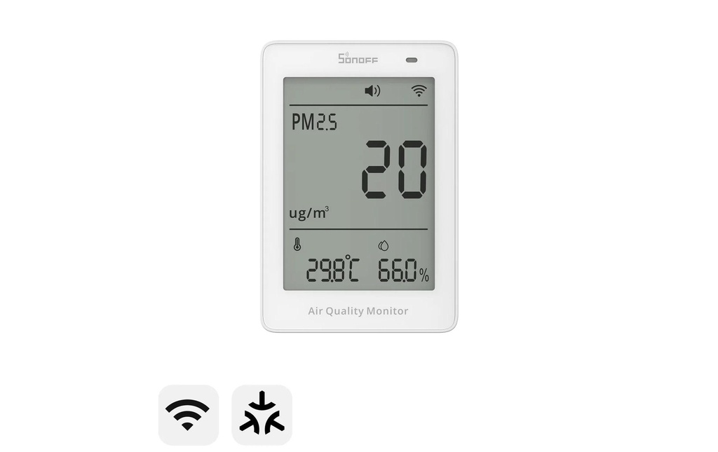 SONOFF Moniteur de la qualité de l'air PM2.5 PM10 USB-C Wi-Fi Matter Blanc