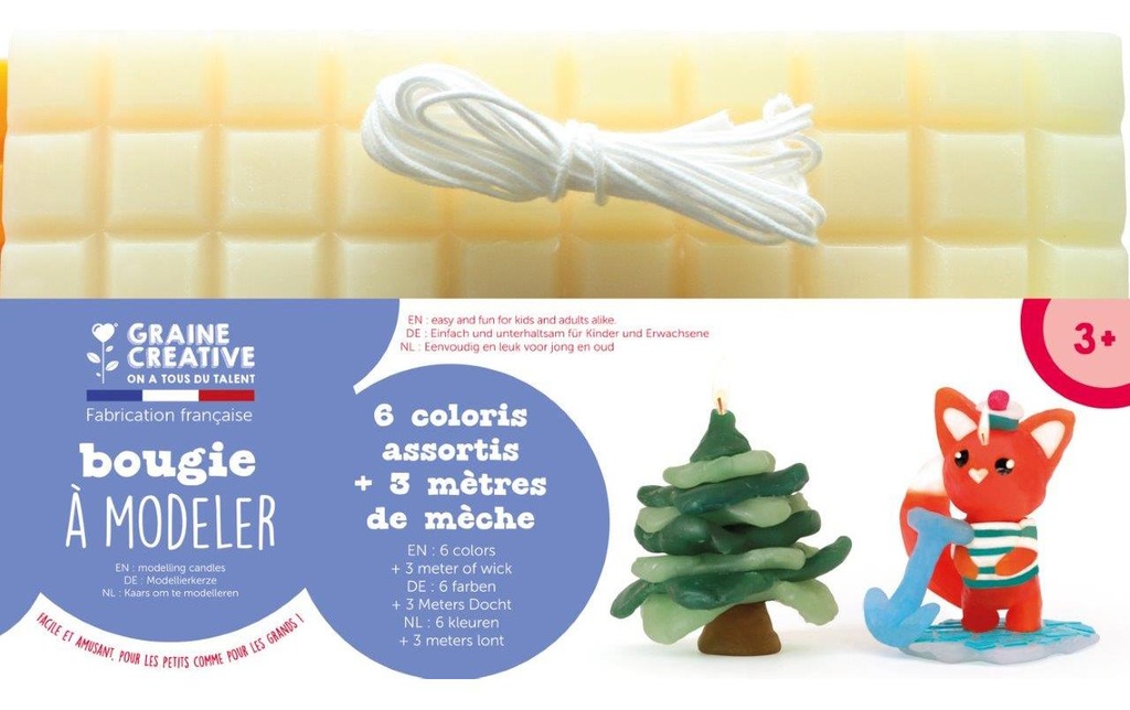 Graine Créative Bougie à modeler Pastel 6 x 175 g, couleurs pastel
