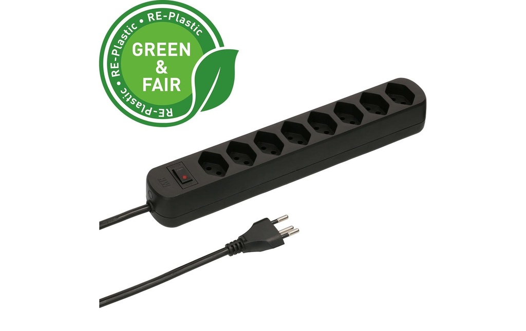 Max Hauri Bâti de prises Basic Line 8x type 13 sw 1.5m Green+Fair