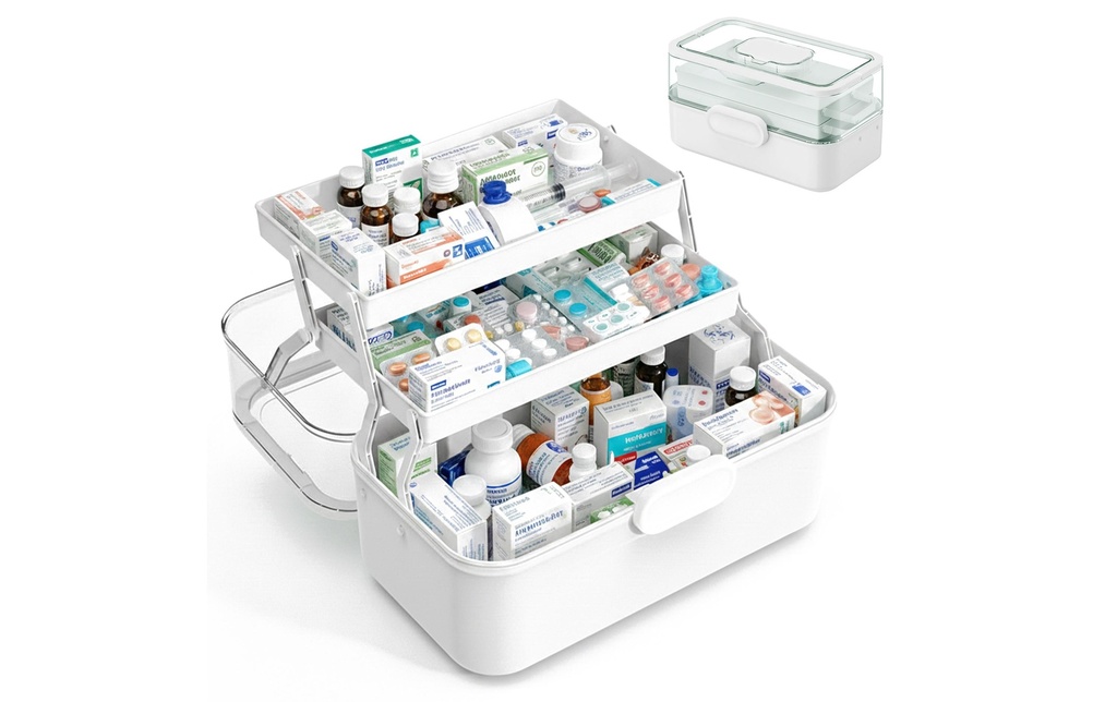 relaxdays Boîte à médicaments pliable en plastique Blanc