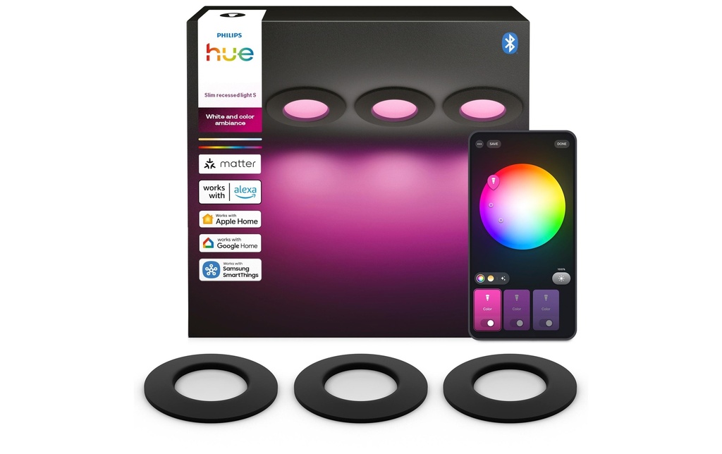Philips Hue Plafonnier WCA Slim Recessed LED Spot S 3 pièces, noir