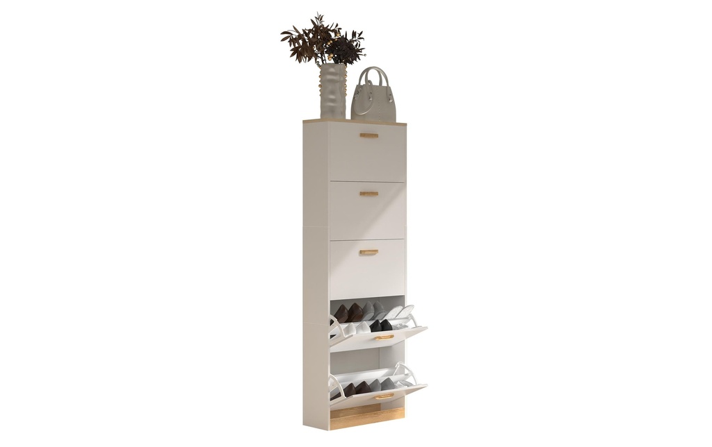 VCM Armoire à chaussures Halom XL 59 x 170 cm, blanc/chêne miel