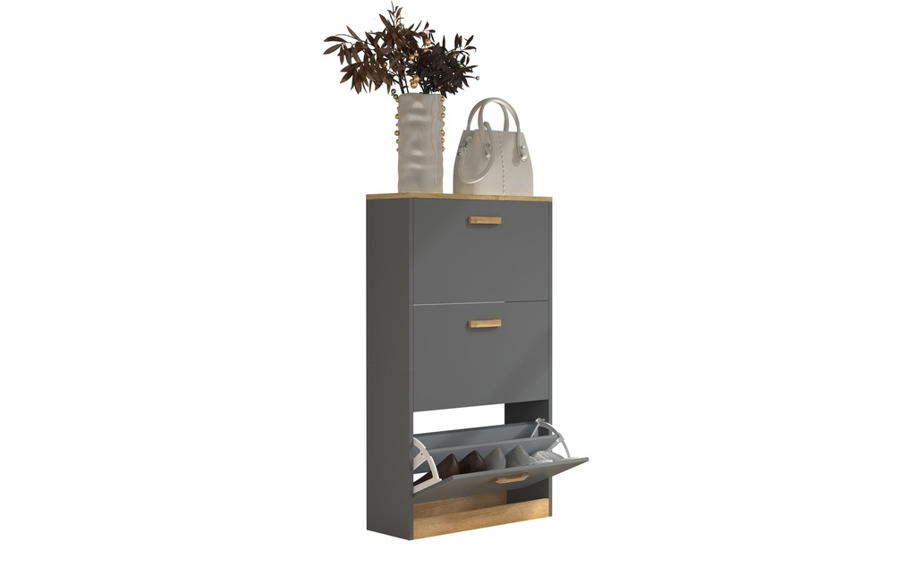 VCM Armoire à chaussures Halom M 59 x 105 cm, anthracite/chêne miel