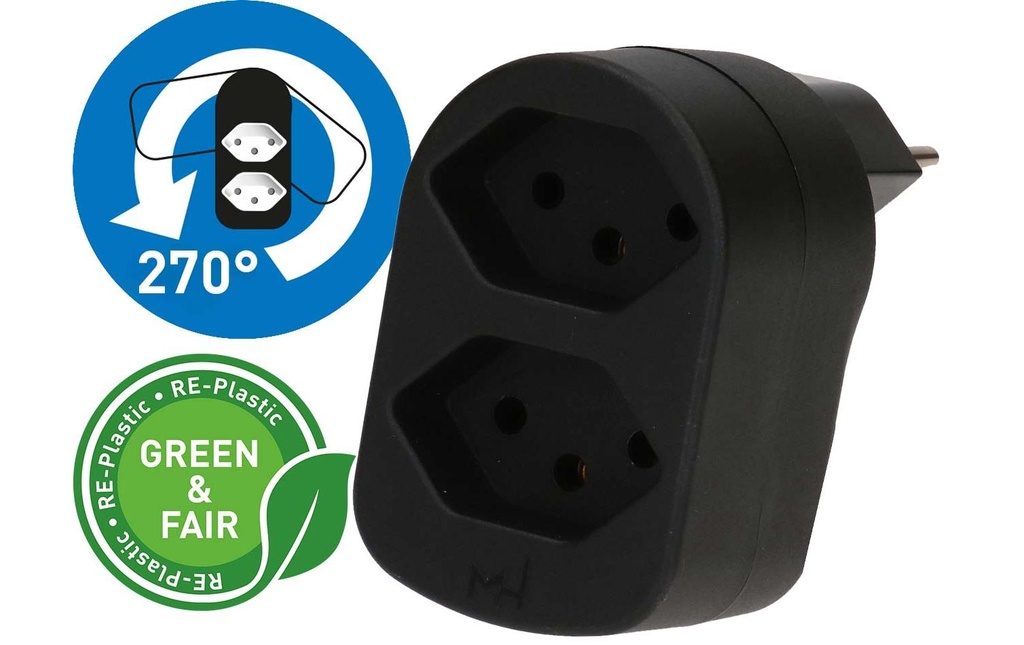 Max Hauri Connecteur multiple ADAPT 2x type 13 noir rotatif Green+Fair