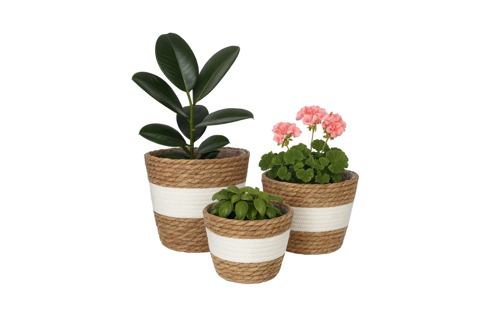 relaxdays Pot de fleur Lot de 3 Blanc