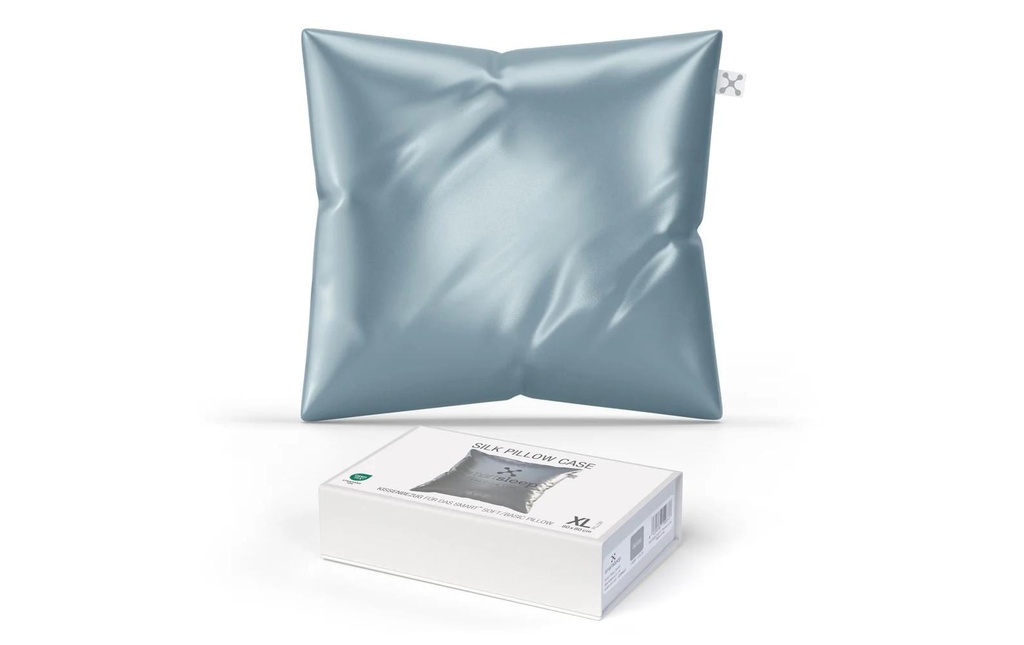 Smartsleep Taie d’oreiller Soie 80 x 80 cm, bleu/gris