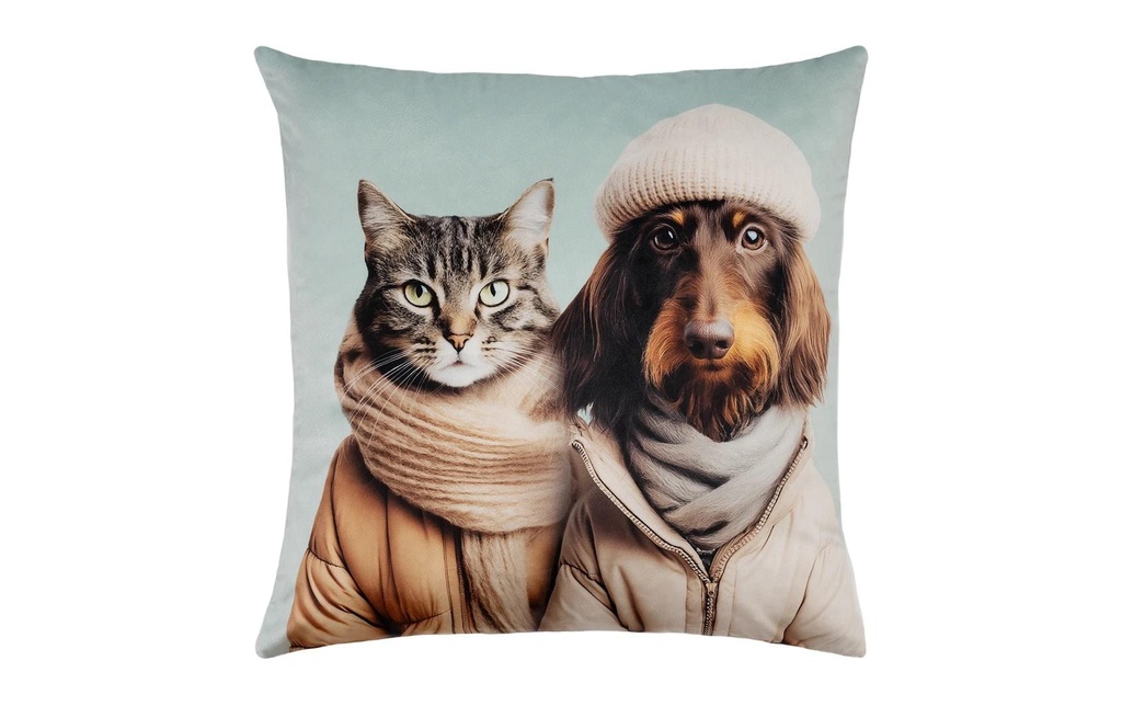 pad Housse de coussin Cat Loves Dog Menthe, env. 45 x 45 cm