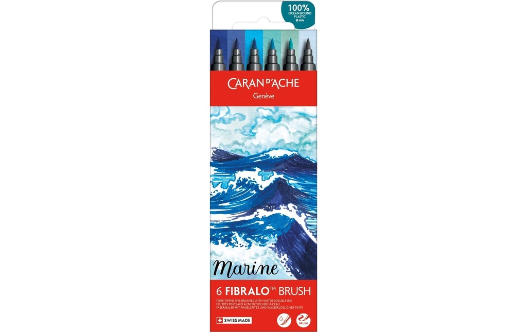 CARAN D'ACHE Feutre Fibralo Brush marine (6 pces)