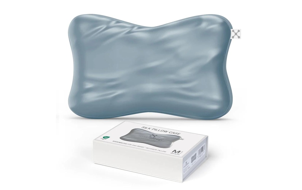 Smartsleep Taie d’oreiller Soie de récupération 50 x 32 cm, bleu/gris