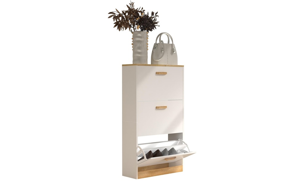 VCM Armoire à chaussures Halom M 59 x 105 cm, blanc/chêne miel
