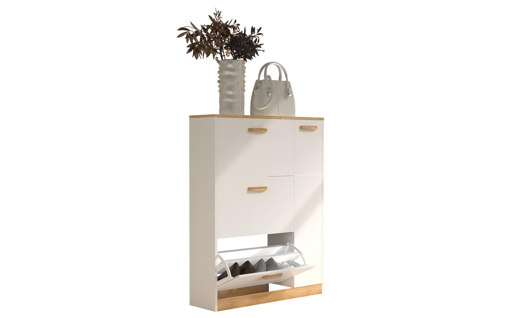VCM Armoire à chaussures Halom L 80 x 105 cm, blanc/chêne miel