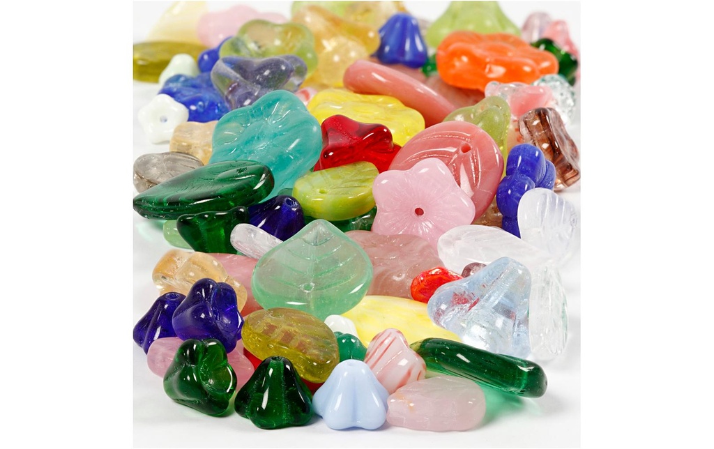 Creativ Company Perles de verre Feuilles fleurs 6-17 mm couleurs assorties 60 g