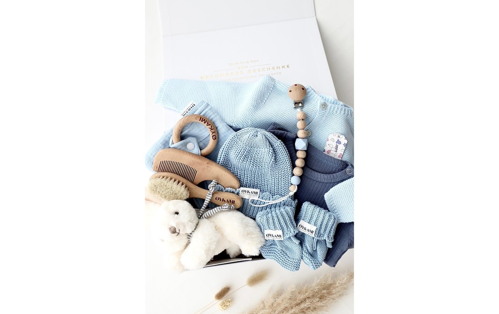 Oykami Coffret cadeau bébé bleu «Verona» lapin blanc