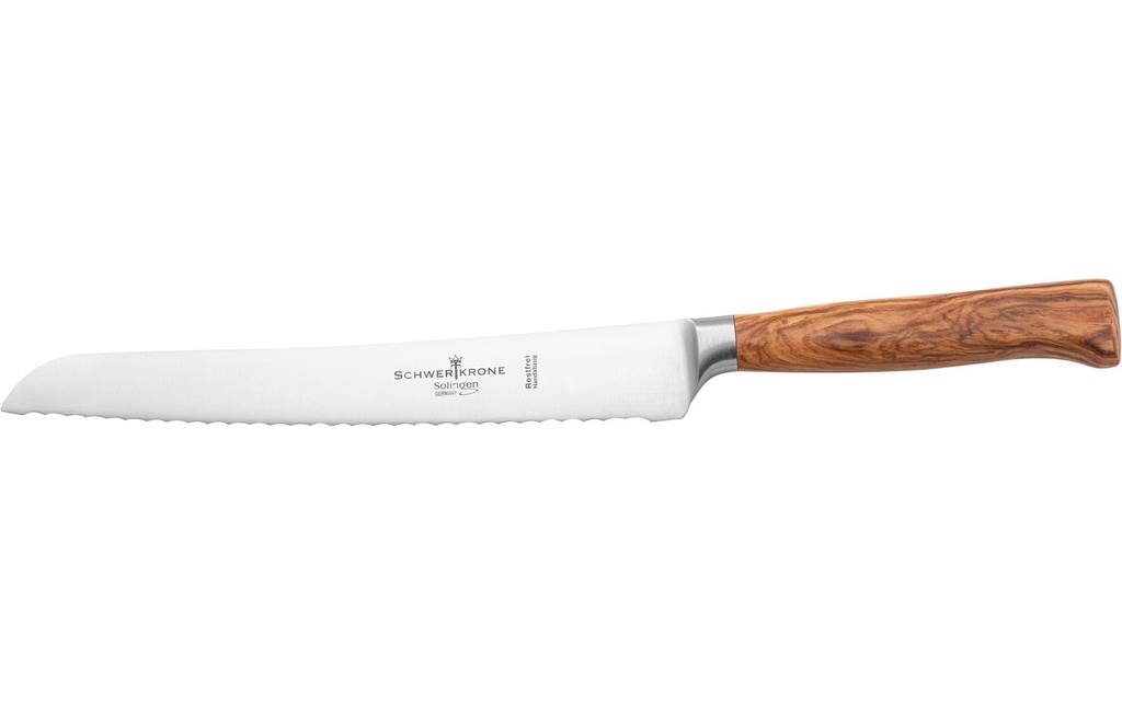 Schwertkrone Couteau à pain en bois d'olivier forgé - 20 cm Brun