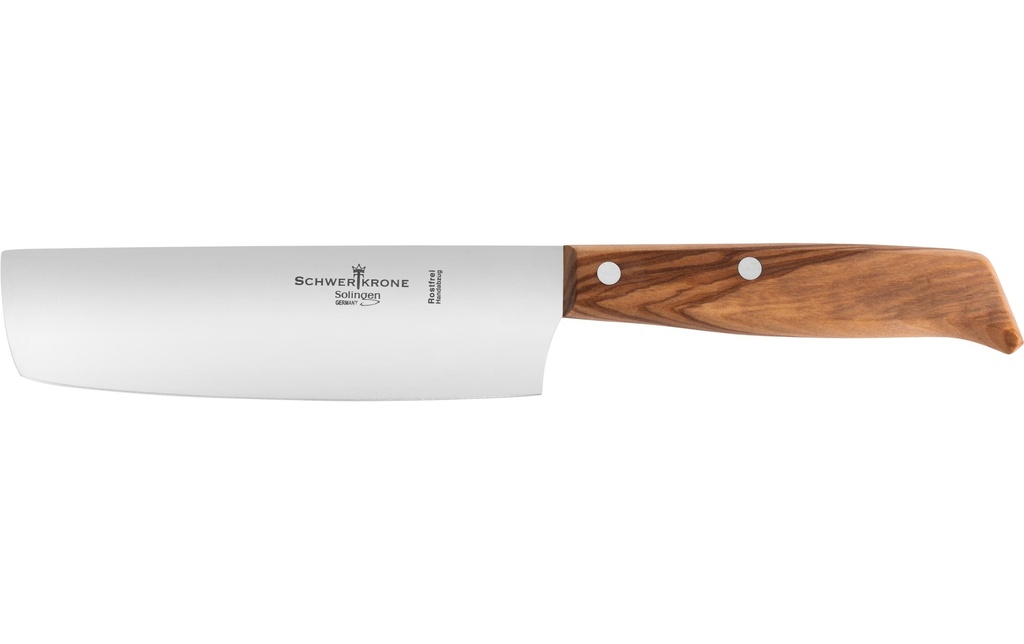 Schwertkrone Couteau Nakiri en bois d'olivier - 17 cm Argenté/Brun