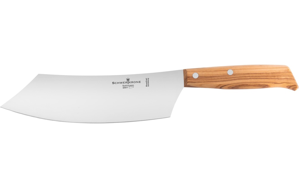 Schwertkrone Couteau à barbecue en bois d'olivier - 22 cm Argenté/Brun