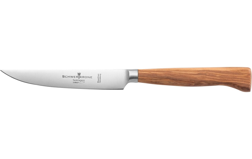 Schwertkrone Couteau à tout faire 12 cm, forgé – bois d'olivier Brun
