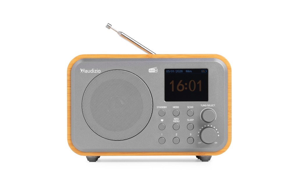 Audizio Radio Milan-Bamboo DAB+ avec Bluetooth et FM, couleur bambou Gris