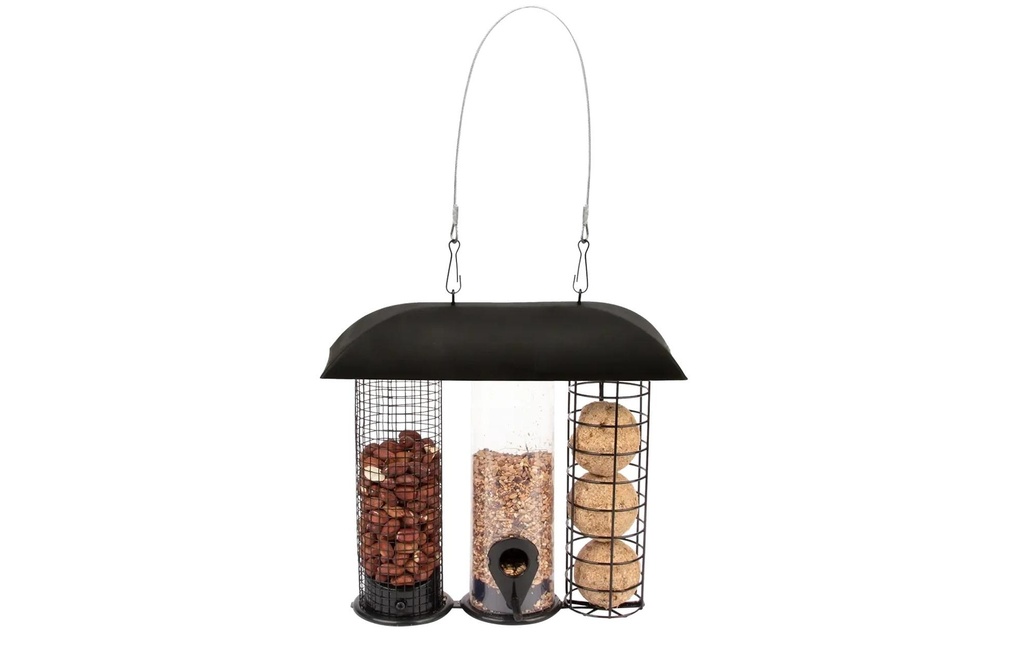 Esschert Design Silo à nourriture 3-en-1 plastique métal noir 25 cm