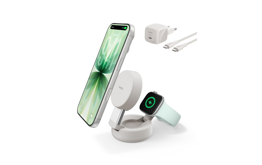 Belkin UltraCharge Pro 2-in-1 2-en-1 Qi2 25 W beige