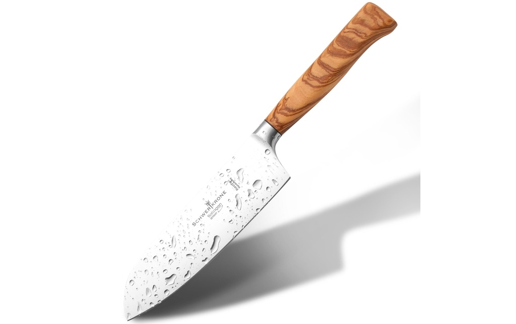 Schwertkrone Couteau de cuisine Santoku forgé de 16 cm – manche en bois d'olivier