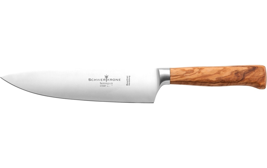 Schwertkrone Couteau de cuisine forgé de 20 cm – manche en bois d'olivier Argenté/Brun