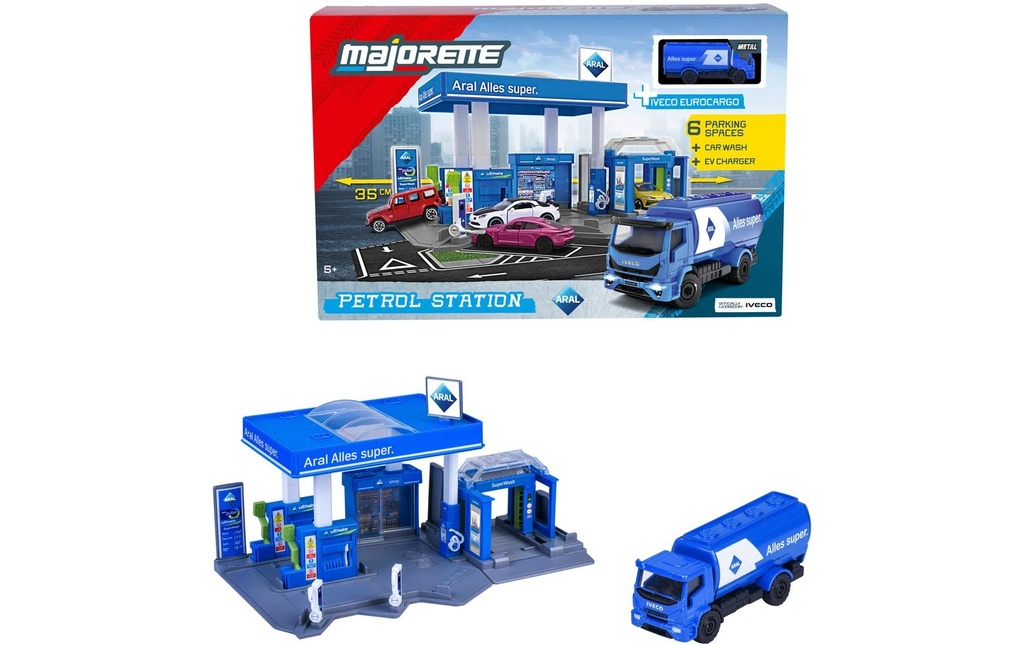 Majorette Station-service avec véhicule, échelle 1:64