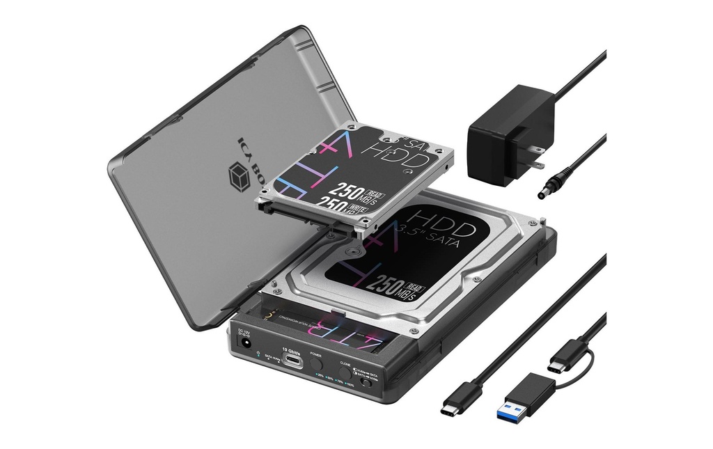 ICY BOX Spade Clone 3882 pour disques durs SATA 2.5/3.5 pouces et SSD M.2 NVMe