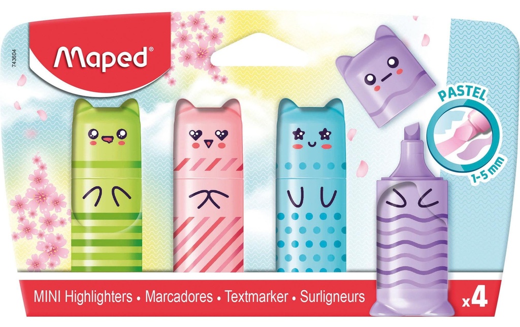 maped surligneur Mini-boîte Pastel, lot de 4