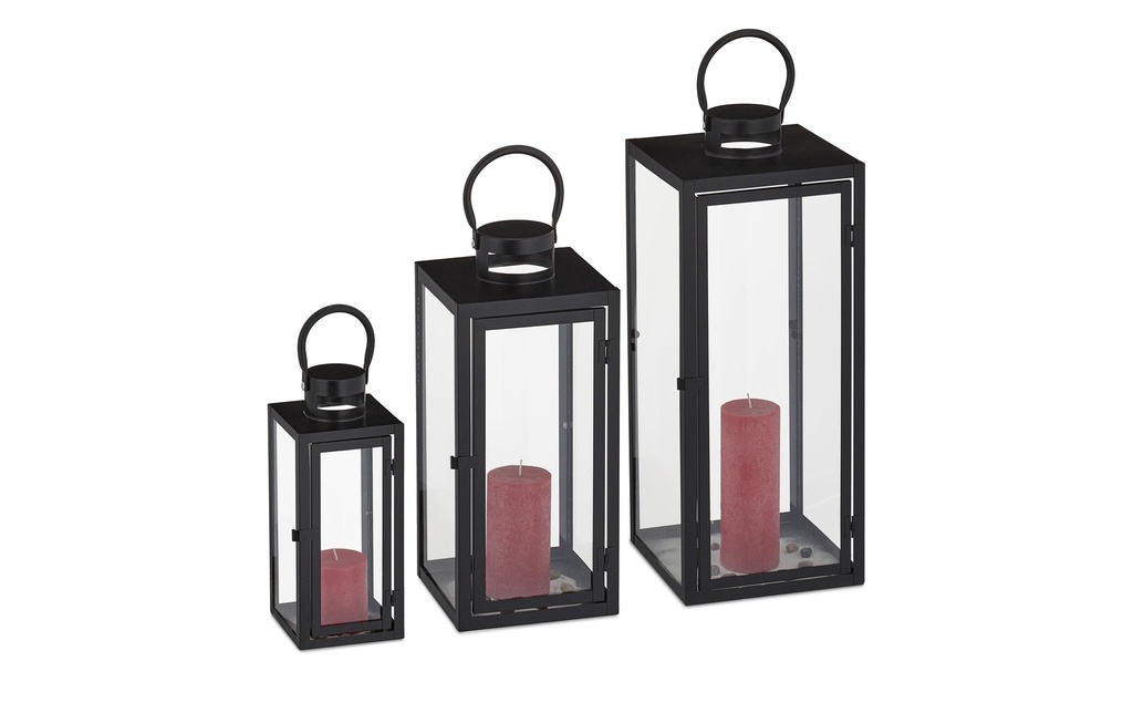 relaxdays Set de lanternes 63 cm, Transparent/Noir
